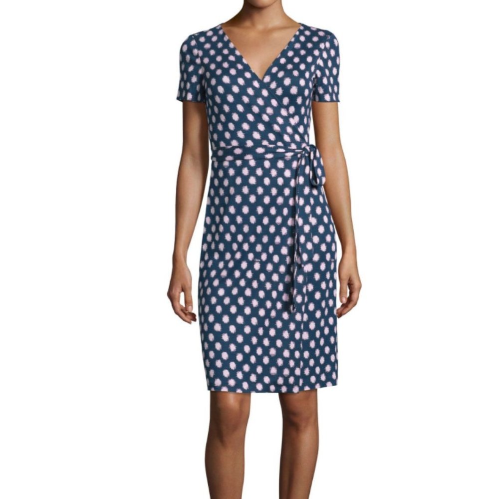 Dvf Julian Two Short Silk wrap dotted dress 6 blue and pink - Picture 2 of 7